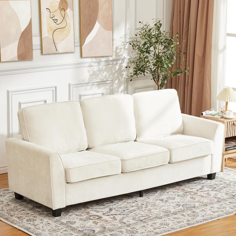 83" Couch, 3-Seater Sofa with Deep Seat, Comfortable Chenille Couch - Beige