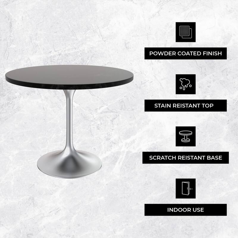 LeisureMod Verve 36" Round Dining Table with MDF Wood TableTop and Brushed Chrome Base for Kitchen & Dining Room