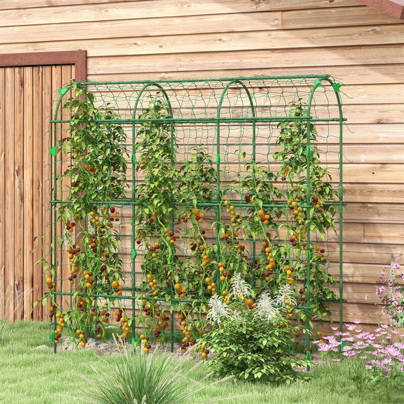 Green Steel Arch Trellis for Climbing Plants with Adjustable Design - 17" W x 71.75" D x 72" H