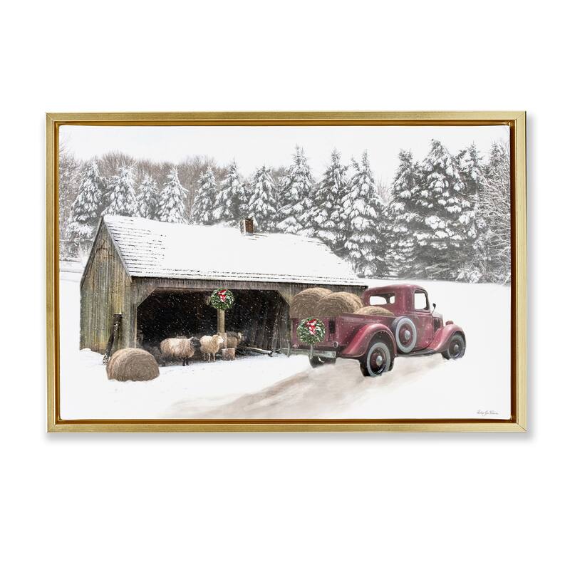 Stupell Snowy Winter Farm Sheep Framed Floater Canvas Wall Art Design By Robin-Lee Viera - 31 x 21 - Gold