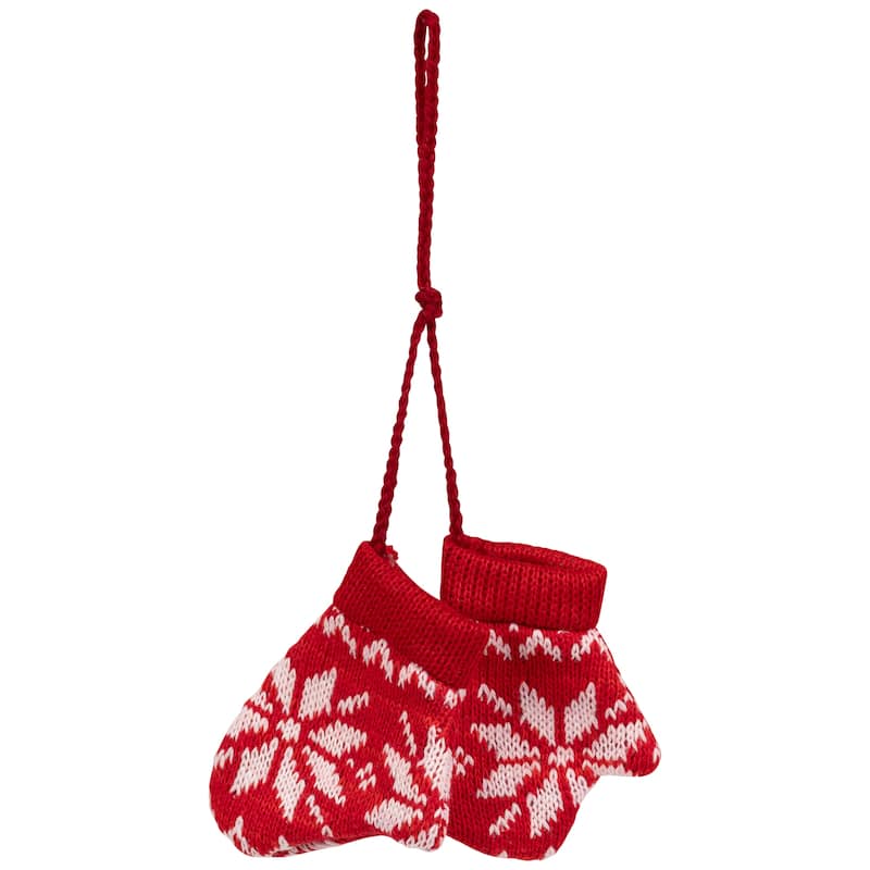 Nordic Knit Mittens Christmas Ornament - 4" - Red and White