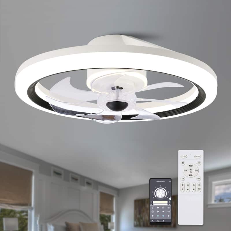 Cusp Barn 20-In Low Profile Ceiling Fan with Light and Remote Control, DC Motor 6 Speeds Flush Mount Dimmable LED Lighting - 1-Pack
