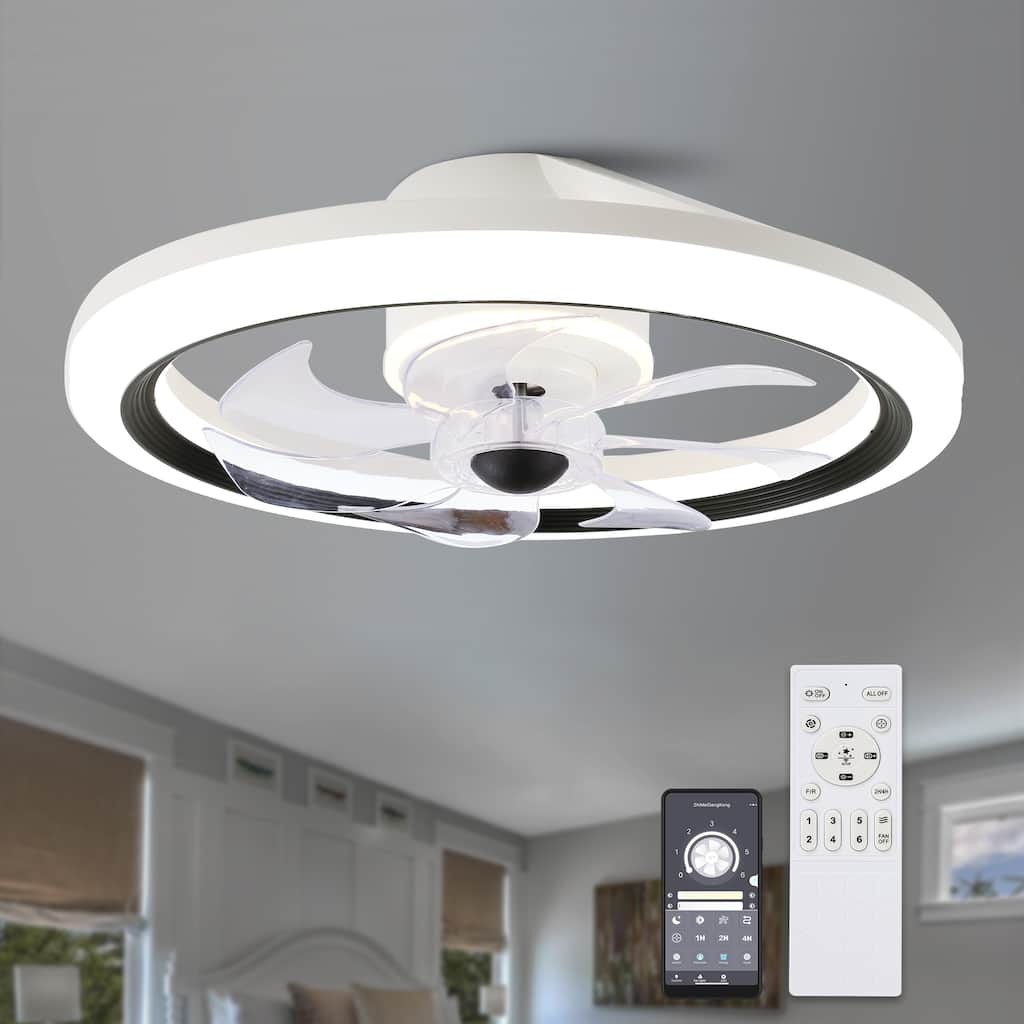 Cusp Barn 20-In Low Profile Ceiling Fan with Light and Remote Control, DC Motor 6 Speeds Flush Mount Dimmable LED Lighting