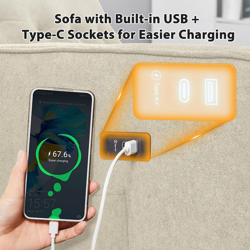 Convertible Sofa Bed,3 in 1 Pull Out Couch,Loveseat Sleeper with Adjustable Backrest,Side Pocket,USB Charging Port