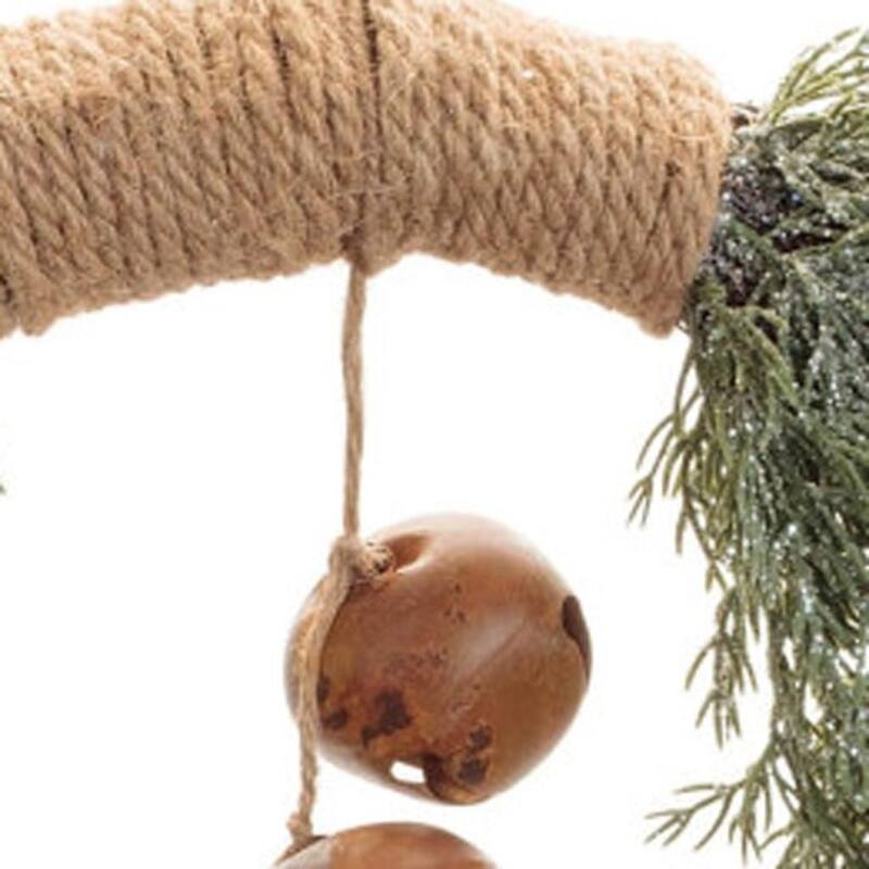 HomeRoots 22" Green And Brown Pine And Jingle Bells Artificial Christmas Wreath