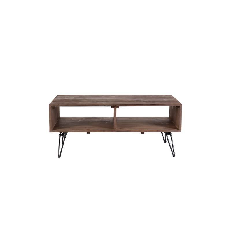 Reclaimed wood Cocktail Table with Open Storage for Living Room, Metal Legs, Foldable