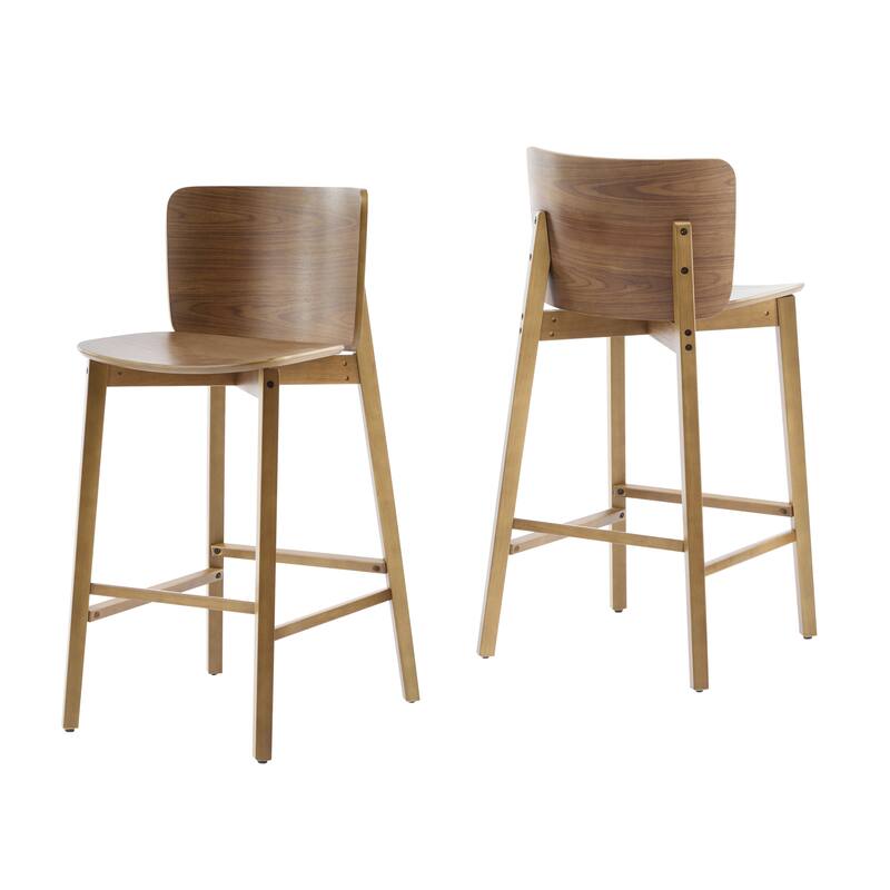 Roomfitters Pari Indoor Wooden Barstools with Curved Plywood Backrest, Walnut Finish Set of 2 - Set of 2