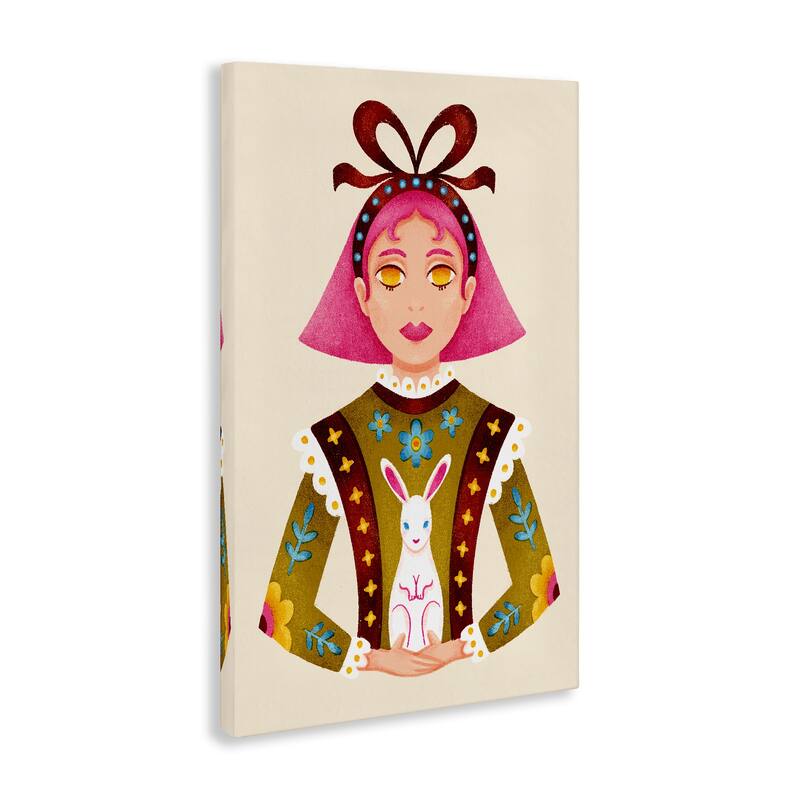Stupell Pink Haired Girl & Bunny Canvas Wall Art Design By Hannah Moren
