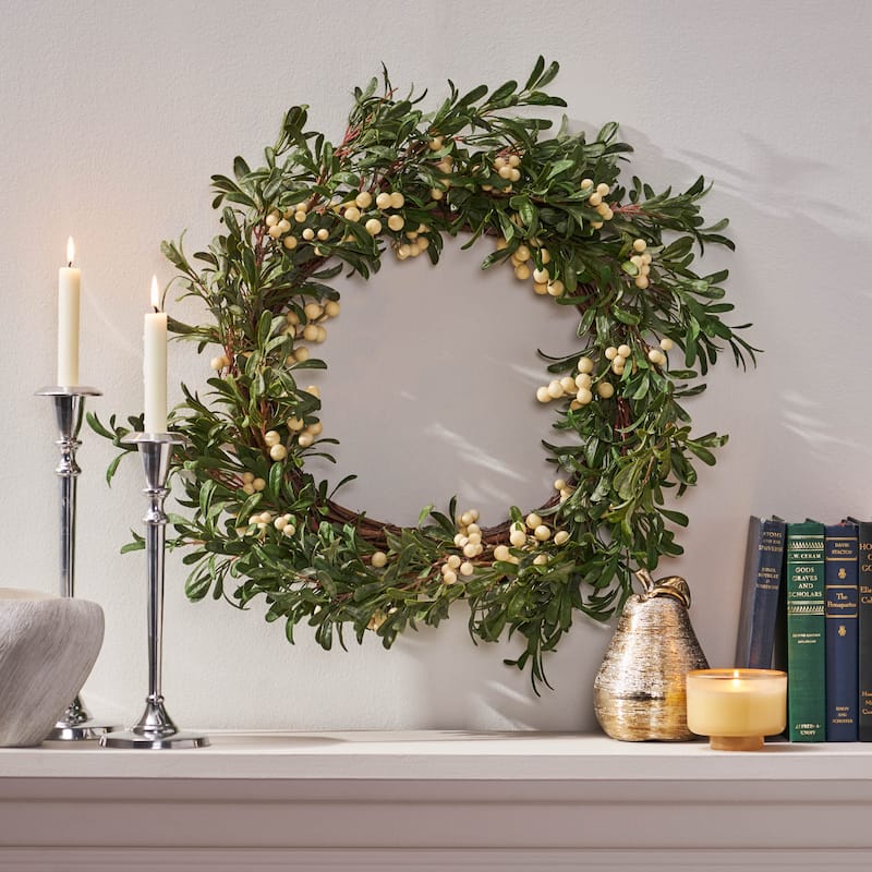 Wallsten 29" Snowberry Artificial Wreath by Christopher Knight Home - Green + White - Green + White