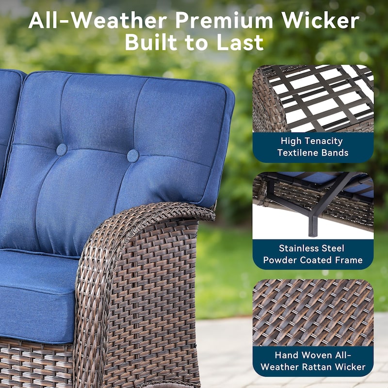 6 Pieces Outdoor Sofa Chair Ottoman with 41" Fire Table