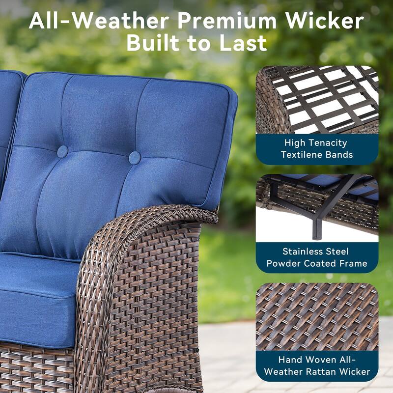 Pocassy Outdoor 30 In Fire Table with Sofa Patio Swivel Chair Set