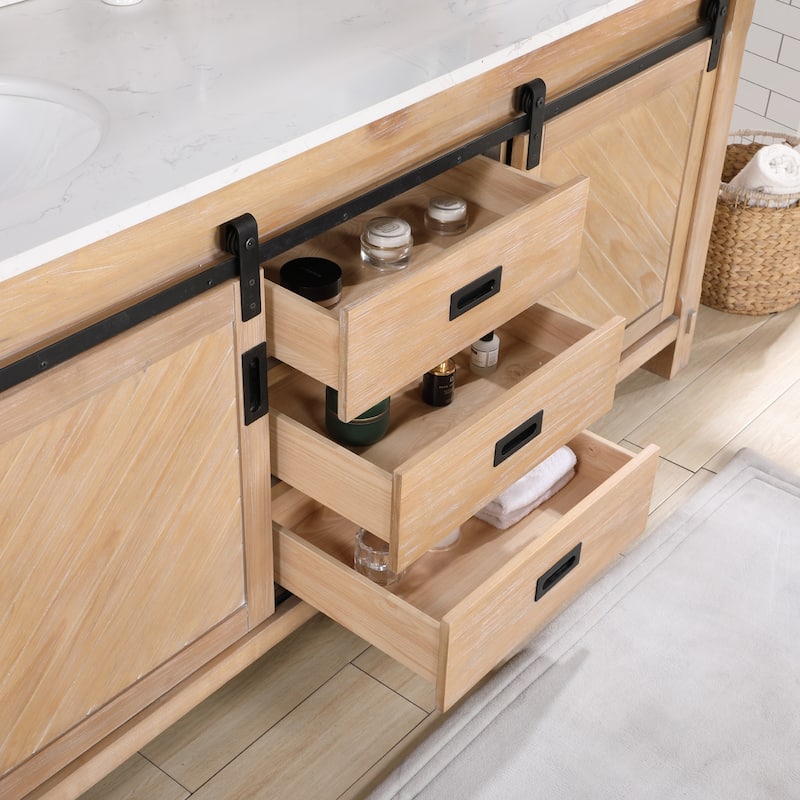 Cortes 72" Double Sink Bath Vanity in Weathered Pine with Countertop