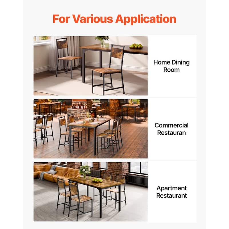 Rustic Brown-Black Metal MDF Dining Chair Set of 2 Ergonomic Sturdy Seat - 18.90 × 14.96 × 34.06 in