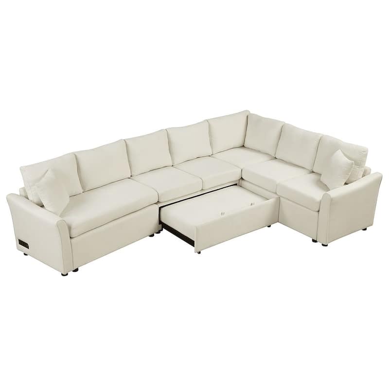 L-shaped Sofa Convertible Sofa Bed, Living Room Spacious Space Pull Out Sofa Sleeper