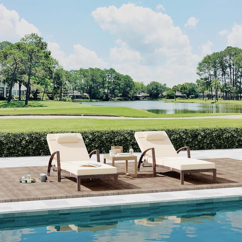 Outdoor Chaise Lounge Set of 2, PE Rattan Wicker