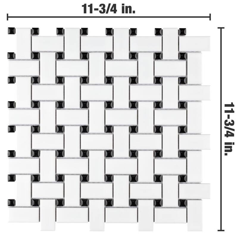 SomerTile Metro Basketweave Matte White with Black Dot 11.75" x 11.75" Porcelain Mosaic Tile