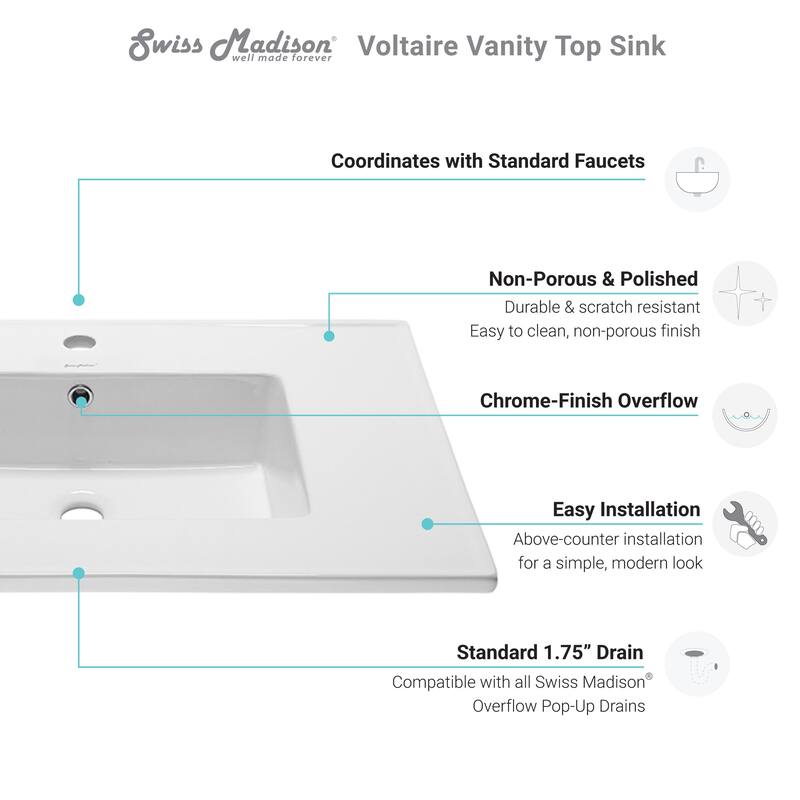 Swiss Madison Voltaire 31" Vanity Top Sink with Single Faucet Hole