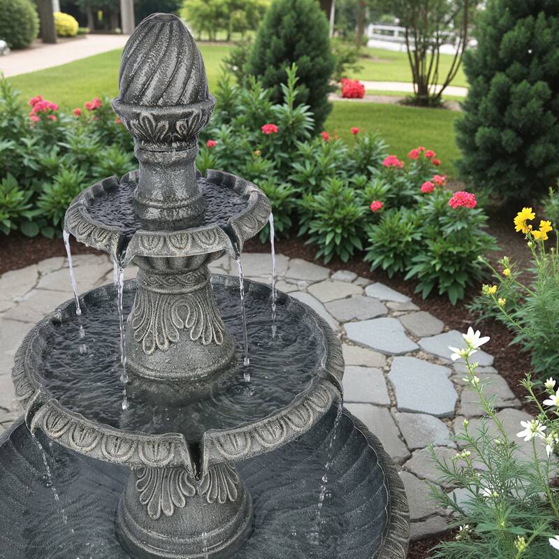 Classic 3 Tier Outdoor Water Fountain with Adjustable Flow ETL Certified Pump for Garden Patio Backyard