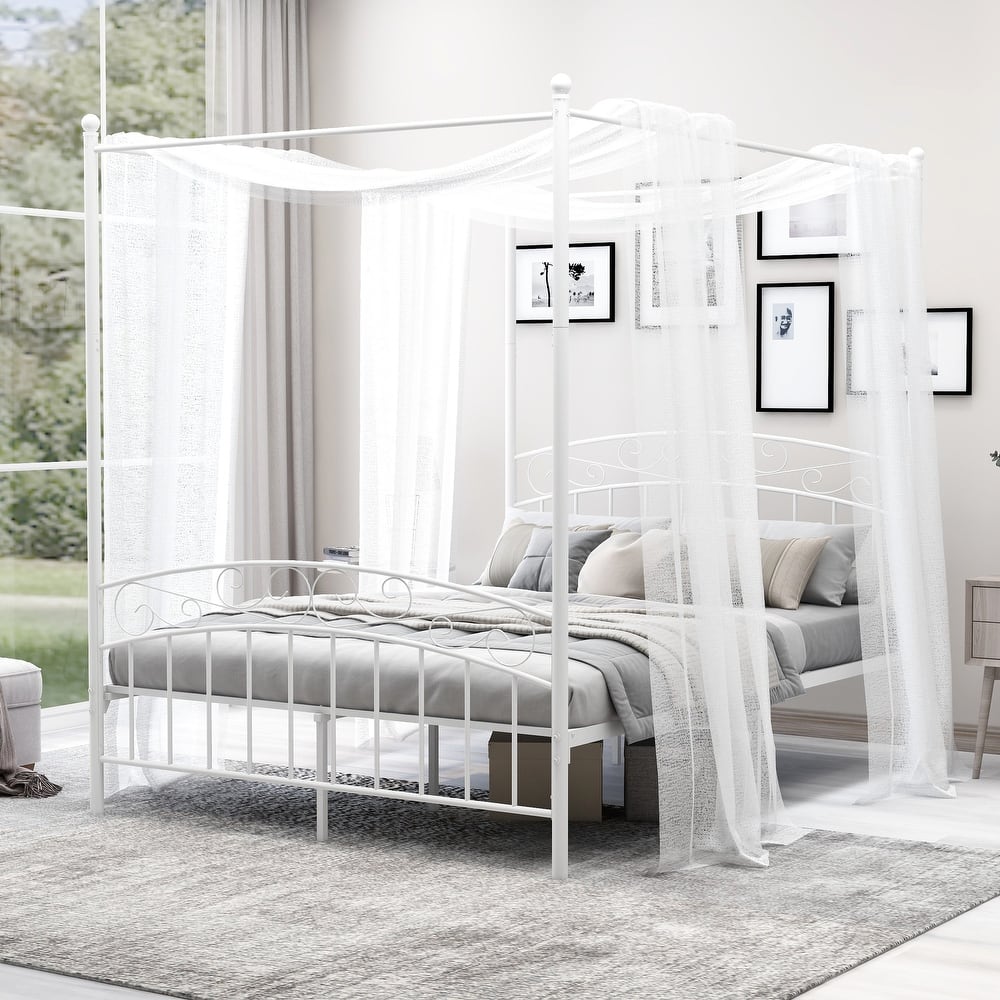 Alazyhome Traditional Metal 4-post Canopy Bed Frame