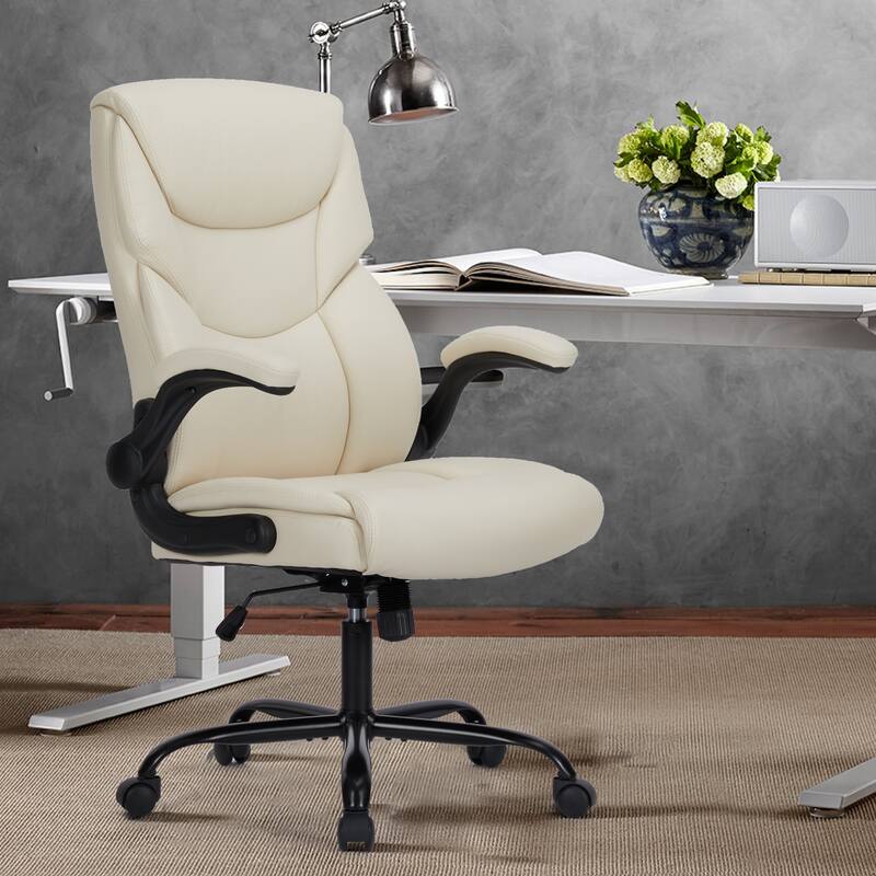 Office leather chair with adjustable armrests and lumbar pillows