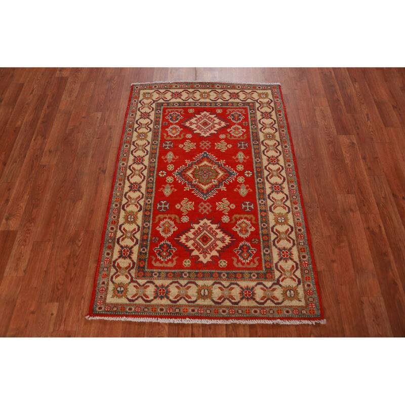 Traditional Red Foyer Rug Hand-Knotted Geometric Wool Carpet - 2'9"x 4'1"