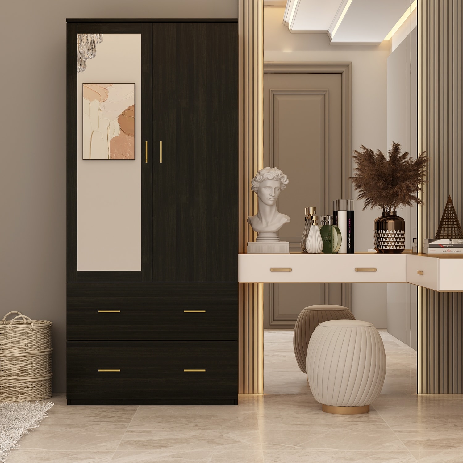 FUFU&GAGA Armoire Wardrobes With Mirror And Hanging