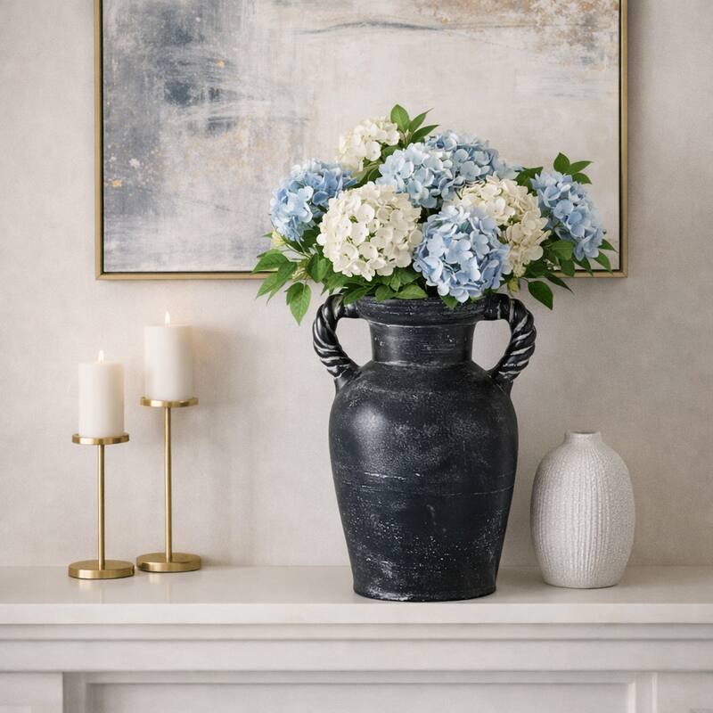 Decorative Textured Amphora Table Vase with Twisted Handles