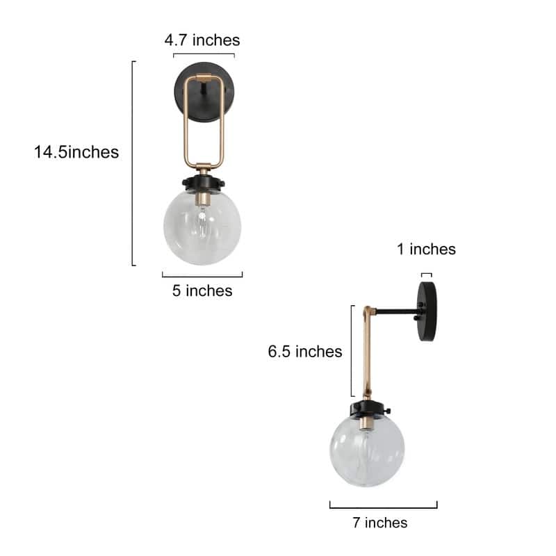 Modern 1-Light Bathroom Vanity Light Marsie Armed Glass Dimmable Farmhouse Wall Sconce for Foyer/ Stairway - L5" x W7" x H14.5"