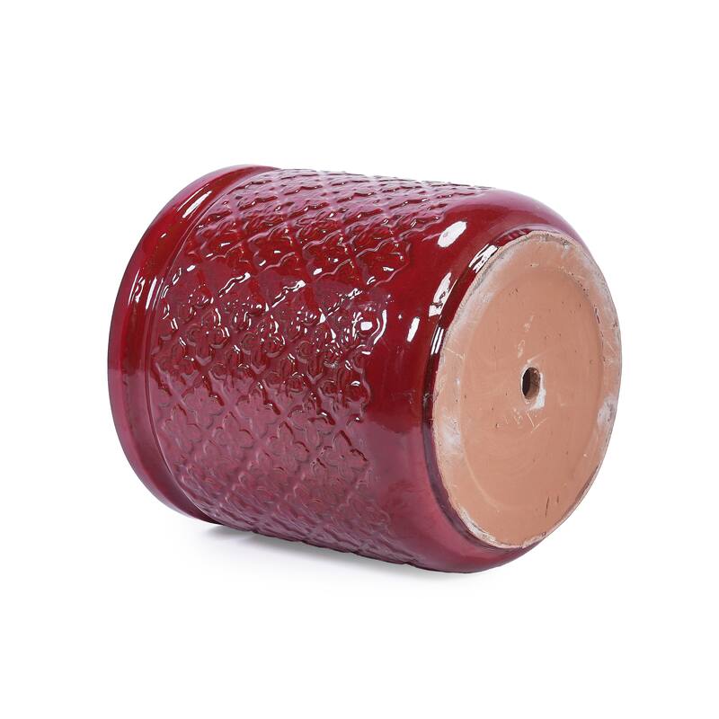 Anmytek Handmade Ceramic Planter Set of 3 Burgundy Diamond Pattern