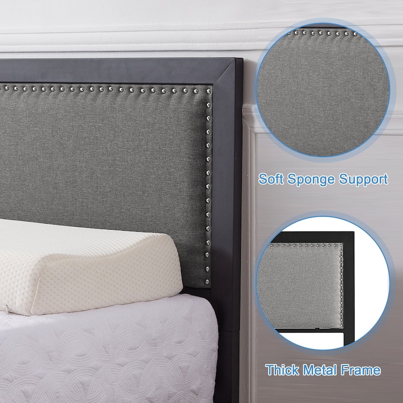 2 Pack Twin Upholstered Bed Set 40" Wide Bed with Nailhead Trim 12.6" Underbed Space & Padded Headboard Footboard