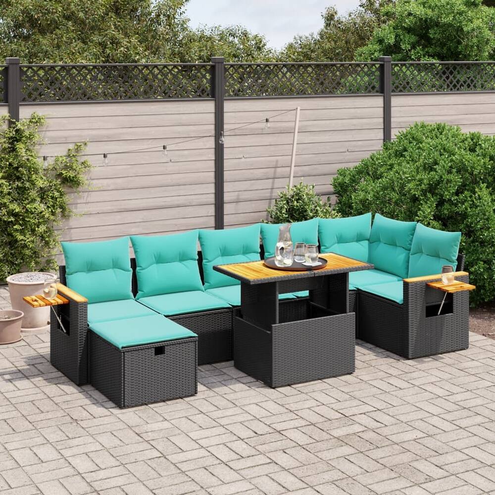 vidaXL Patio Sofa Set with Cushions Outdoor Furniture 8 Piece Poly Rattan
