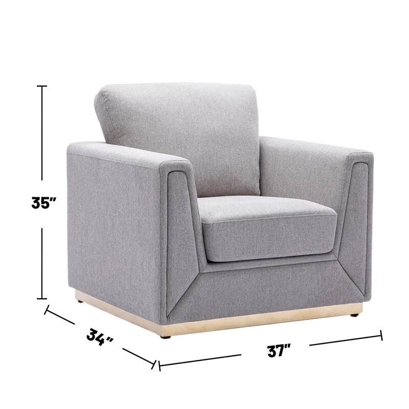 Linen Upholstered Accent Chair in Gray and Gold