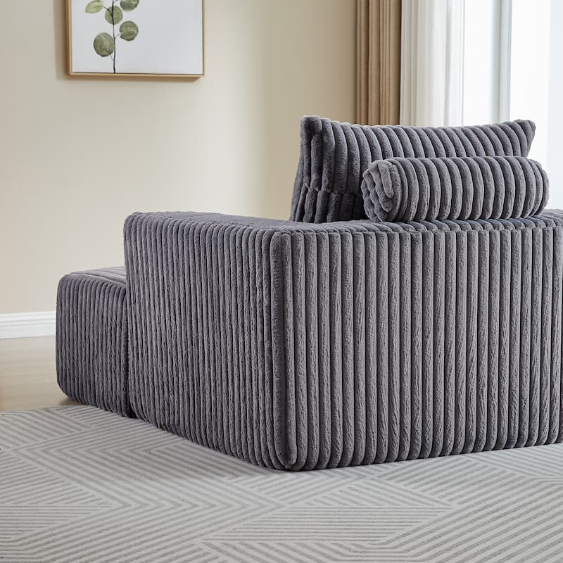 Roomfitters 62.5" Modern Corduroy Lounge Chair with Removable Ottoman, Stylish Sleeper Sofa with Pillows, for Living Room