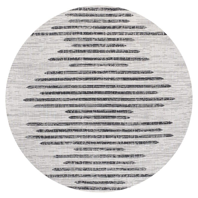 JONATHAN Y Colonia Berber Stripe Geometric Indoor/Outdoor Area Rug - 3' Round - Ivory/Black