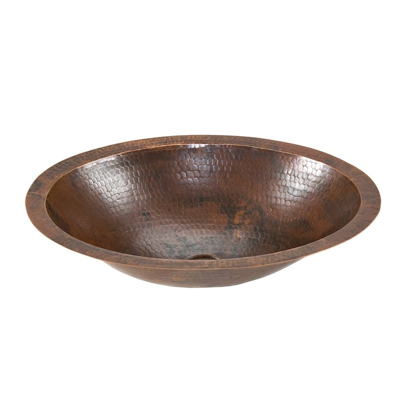 17" Oval Under Counter Hammered Copper Bathroom Sink, Matching Drain and Accessories