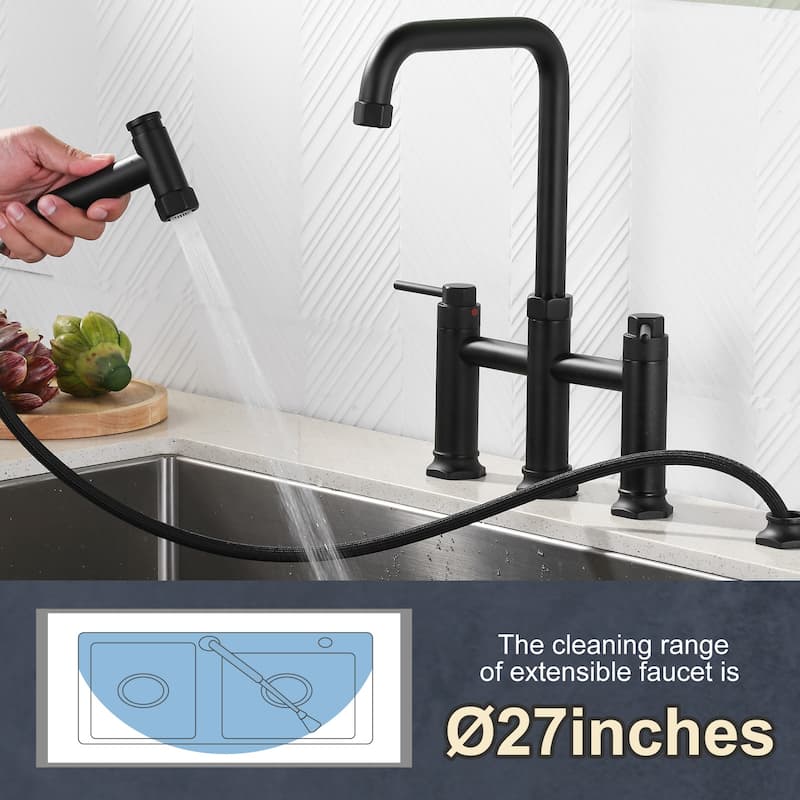 WOWOW Minimalist Bridge Kitchen Faucet with Side Sprayer