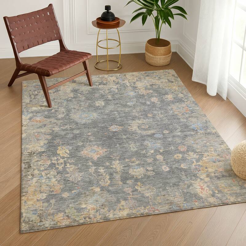 Machine Washable Indoor/ Outdoor Vintage Traditional Chantille Rug