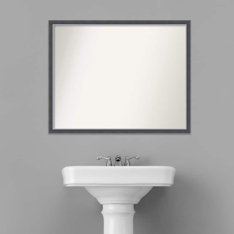 Non-Beveled Bathroom Wall Mirror - Eva Black Silver Thin Frame