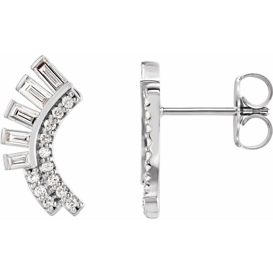 Curata 14k White Gold Diamond Friction Backs Included Polished 0.33 Carat Diamond Curved Fan Drop Earring
