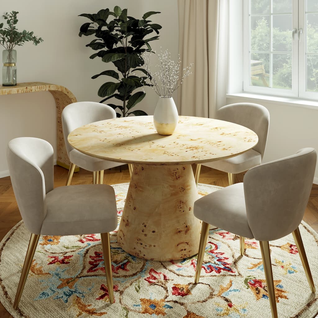 Gianna Transitional Burl Wood Round Dining Table by Sevita, 60" D x 60" W x 30" H - 60"D x 60"W x 30"H