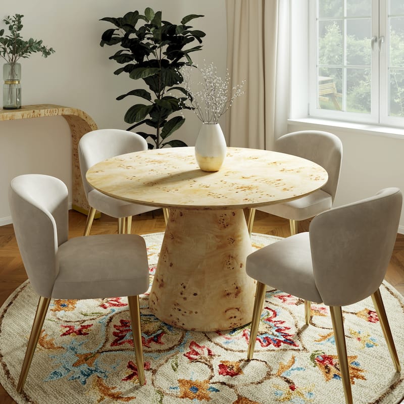 Gianna Transitional Burl Wood Round Dining Table by Sevita, 60" D x 60" W x 30" H - 60"D x 60"W x 30"H