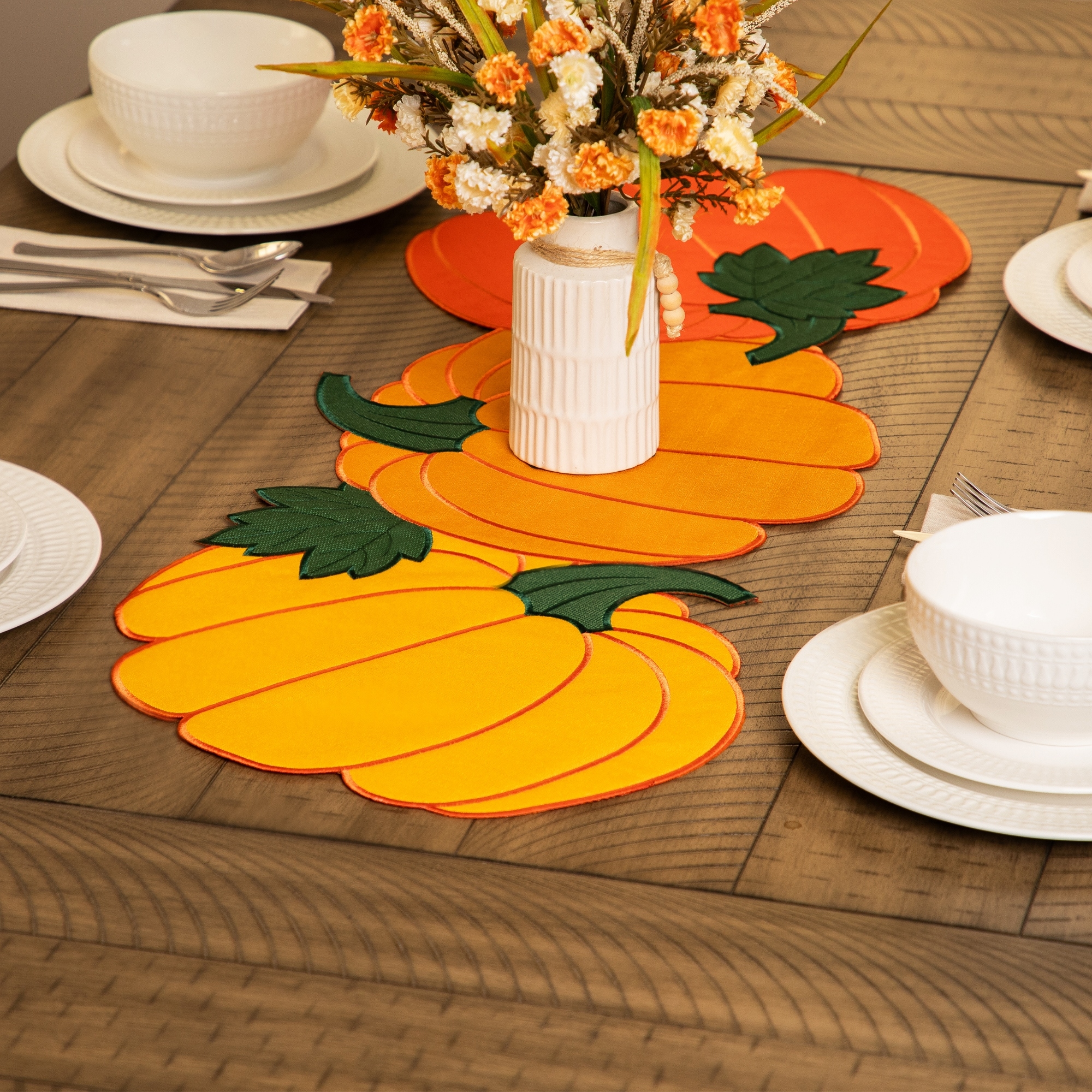 Pumpkin Trio Fall Harvest Table Runner - 32.25" x 13.25" - 35" x 13.75"