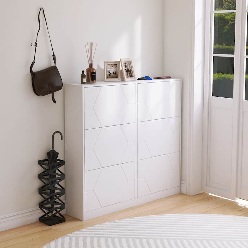 Shoe Storage Cabinet for Entryway, 6 Tiers Shoe Organizer with Carved Panels, Carving Shoe Closet,Vertical Shoe Cabinet