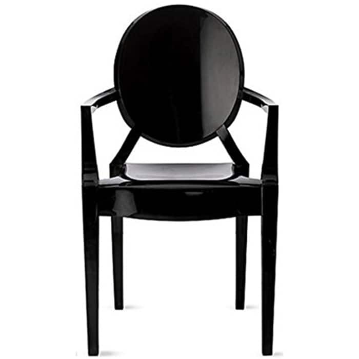Designer Style Modern Dining Kitchen Crystal Clear Molded Plastic Transparent with arm Chairs Indoor Outdoor - Black
