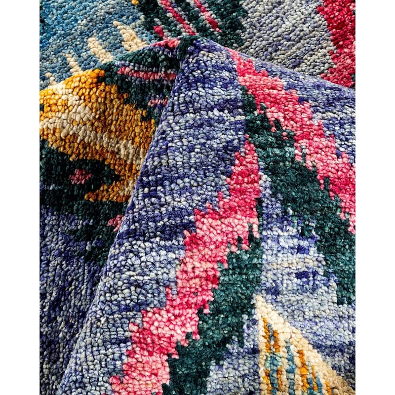 Overton Hand Knotted Wool Vintage Inspired Modern Contemporary Modern Blue Area Rug - 9' 0" x 12' 2"
