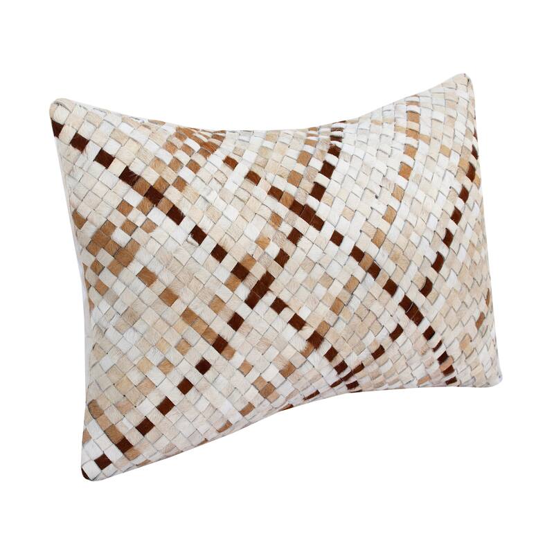 Sevita Ivory/Brown Weaved Faux Leather Lumbar Pillow