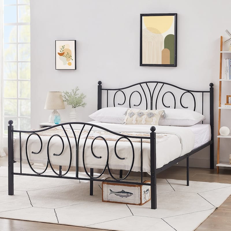 Classic Metal Platform Bed Frame with Headboard