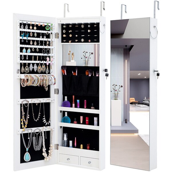 Storage mirror with shop lights