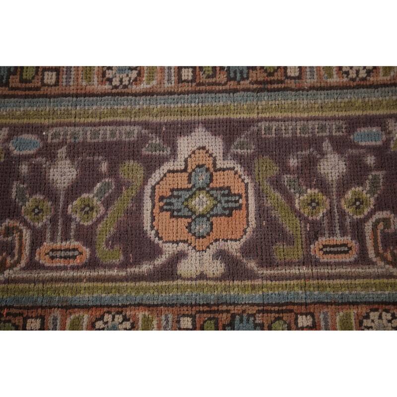 Traditional Tabriz Persian Vintage Rug Hand-Knotted Brown Wool Carpet - 7'6"x 11'1"