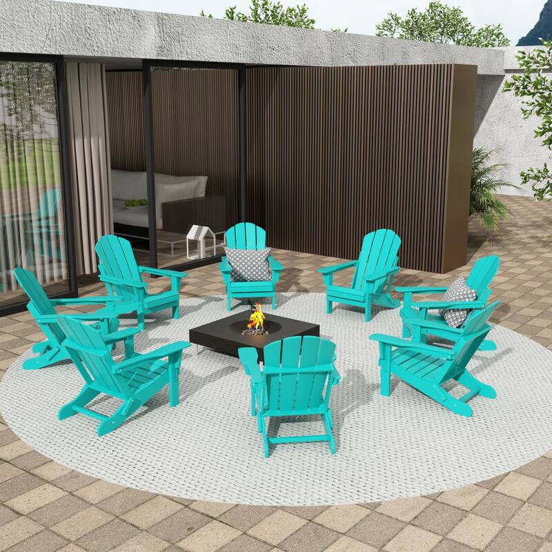 Polytrends Laguna Hdpe All Weather Outdoor Patio Foldable Adirondack Chairs (Set Of 8) - Turquoise